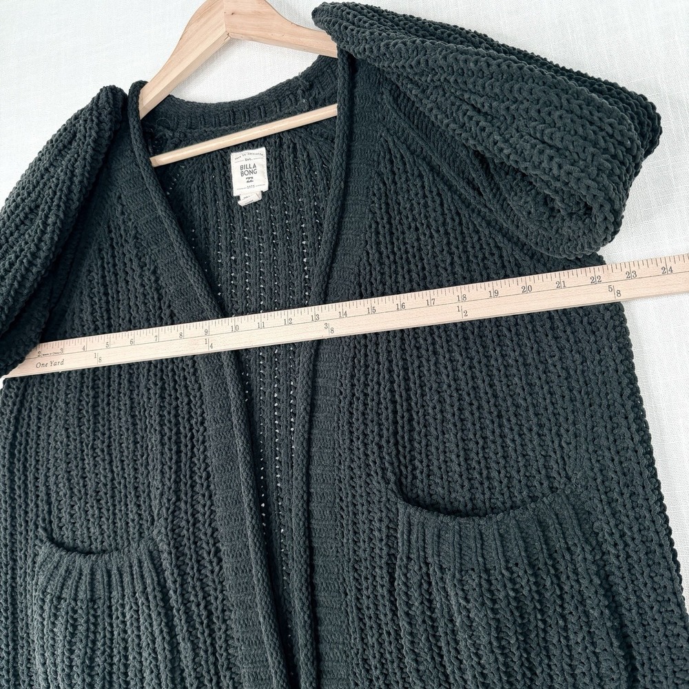 Billabong Open Front Ribbed Knit Cardigan Sweater with Pockets  M Black - Picture 10 of 13